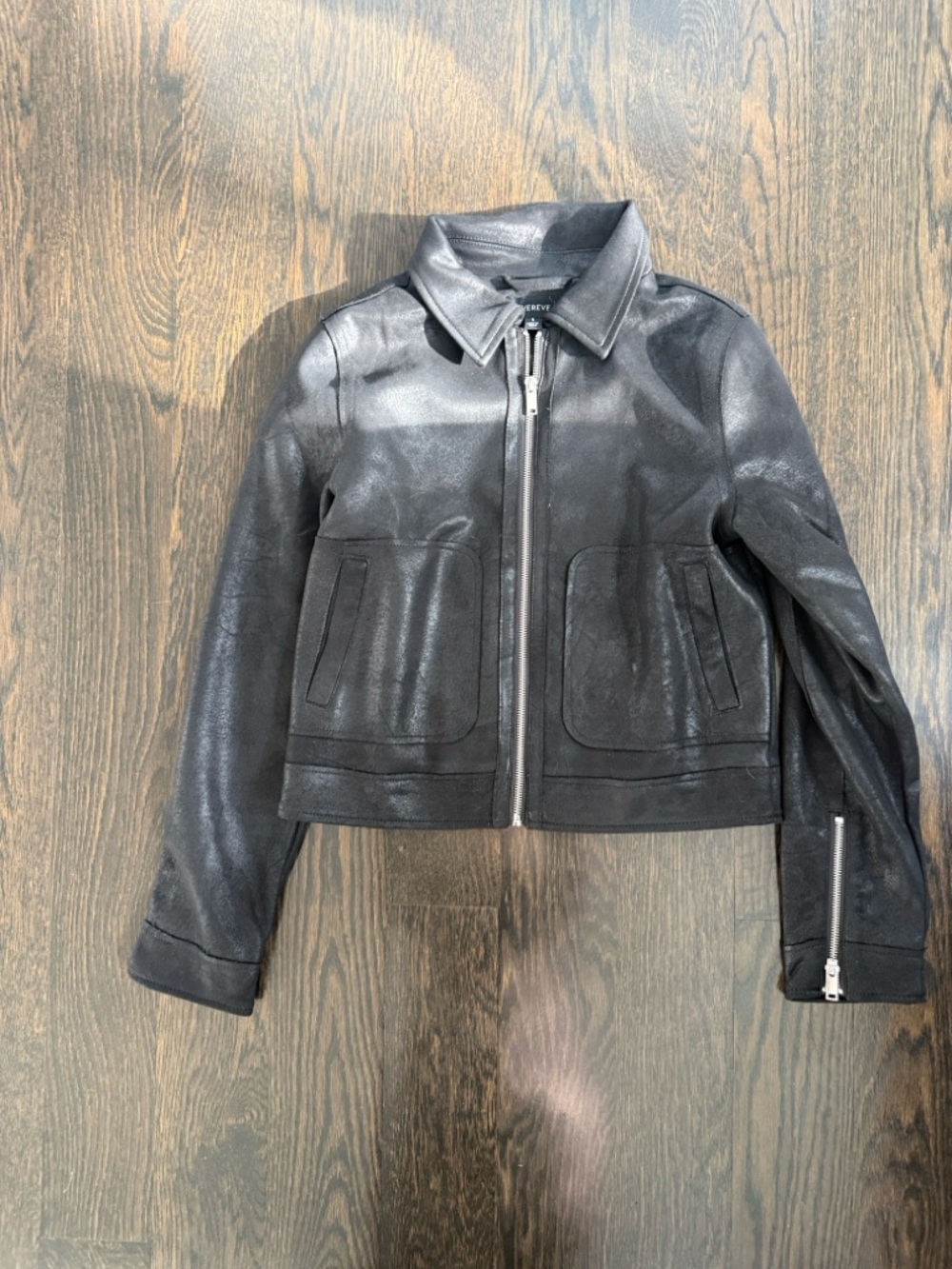 Evereve Black Faux Leather Metallic Sheen Zip Front Jacket RR50631EE Womens S